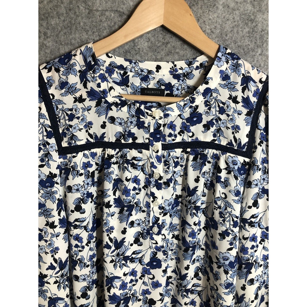 Talbots Shirt Womens‎ Large Blue Floral Yoke Cottage Romantic Career Classic